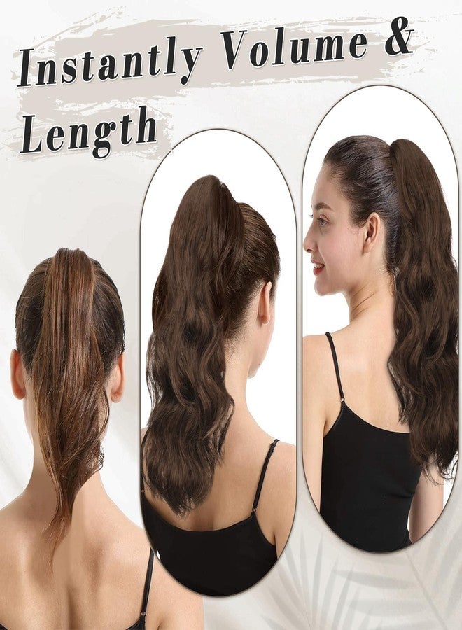 BARSDAR Claw Clip Ponytail Extension - 20 Inch Wavy Highlight Ponytail Hair Extensions for Women - Synthetic Claw Clip in Pony Tail Hairpieces Daily Party - Brown & Ash Blonde Highlights - Image 4